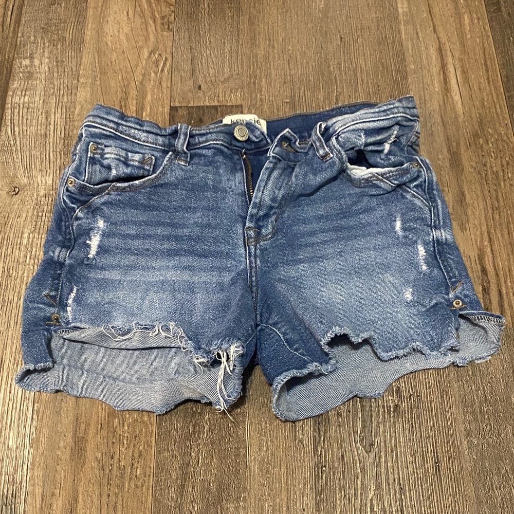 Kensie Blue Distressed Jean Shorts